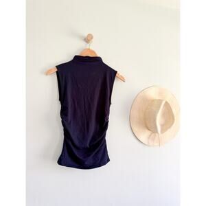 Madewell | NWOT Ruched Mockneck Tank Navy Sleeveless Top | Sz XS